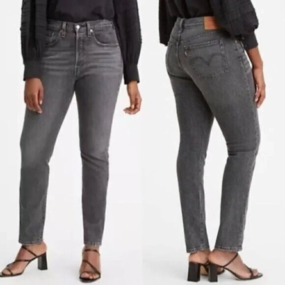 NWT Levis 501 Skinny Grey Jeans Size 32 High Rise Button Fly Denim Cropped